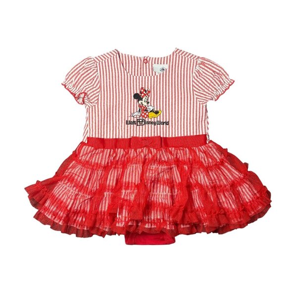 Walt Disney Other - Disney Parks Minnie Mouse 12‑18M Red White Striped Ruffle Tutu Dress Girls